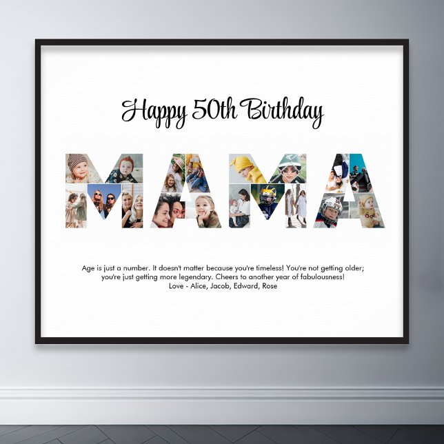 Mama Photo Collage Letter Cutout Mum Birthday Poster (mama photo collage poster)