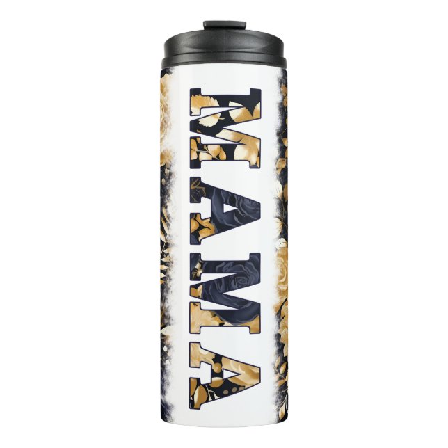MAMA Pretty Navy/Gold Floral Tumbler (Front)