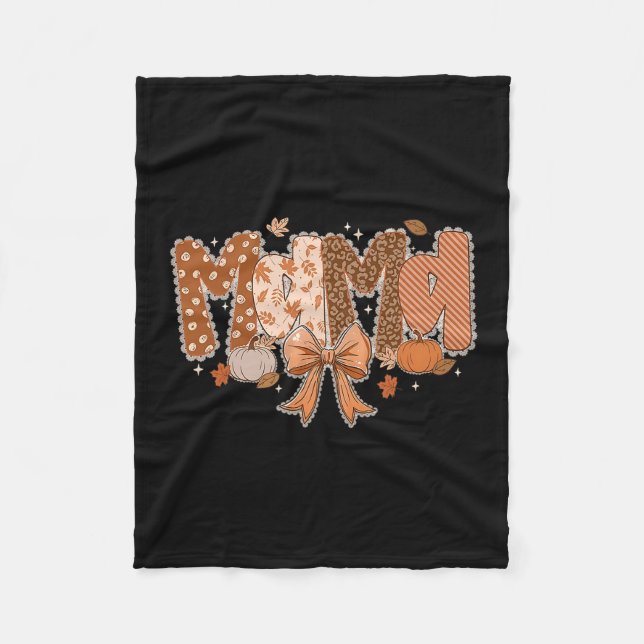 Mama Pumpkin Fall Coquette Lace Bow Thanksgiving M Fleece Blanket (Front)