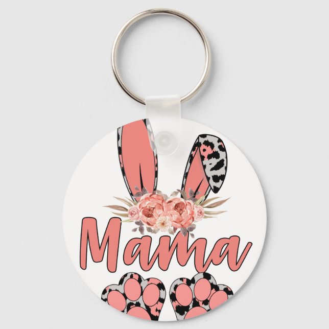mama rabbit, retro, vintage key ring (Front)