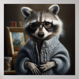 Mama Racoon wearing a tricot coat and glasses  Poster