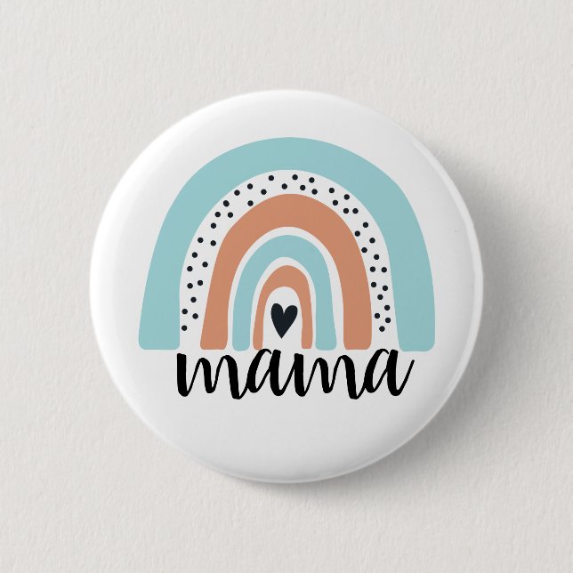 Mama Rainbow Blue Peach 6 Cm Round Badge (Front)