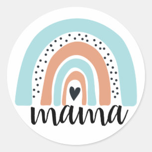 Mama Rainbow Blue Peach Classic Round Sticker