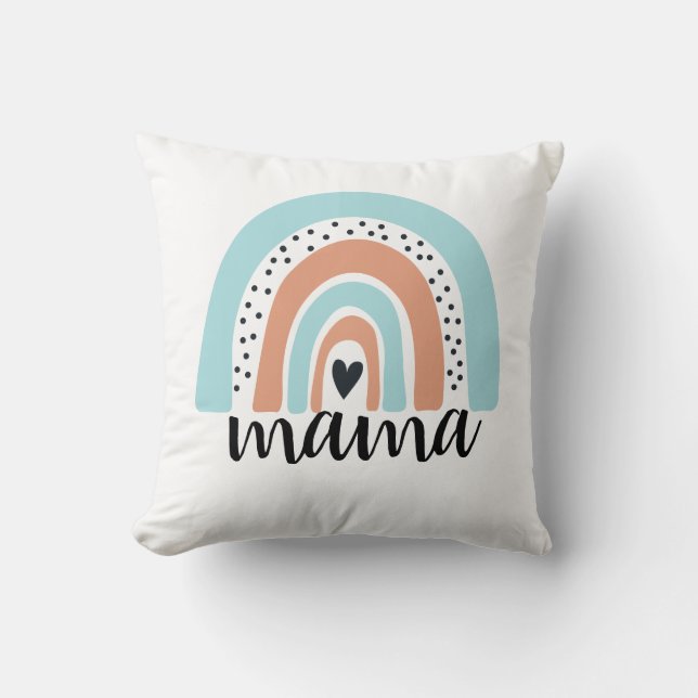 Mama Rainbow Blue Peach Cushion (Front)