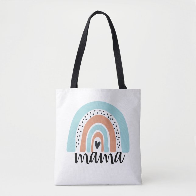 Mama Rainbow Blue Peach Tote Bag (Front)