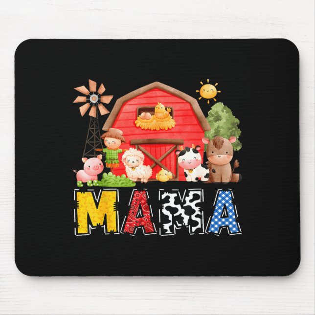 Mama Red Farm Cow Birthday Boy Matching Family Par Mouse Mat (Front)