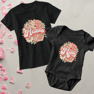 Mama Retro Floral Bouquet Pink Coral Typography T-Shirt