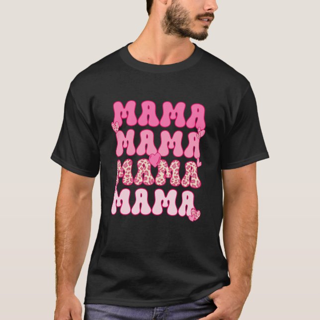 Mama Retro Leopard Valentine's Day for Mom T-Shirt (Front)