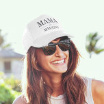 Mama Roman Numeral Year Established Trucker Hat<br><div class="desc">A modern minimalist white trucker hat to celebrate a chic new mum,  this clean minimal design features "Mama" or your choice of mummy nickname in black serif lettering. Customise with the year she became a mum beneath in elegant roman numerals for a chic touch.</div>