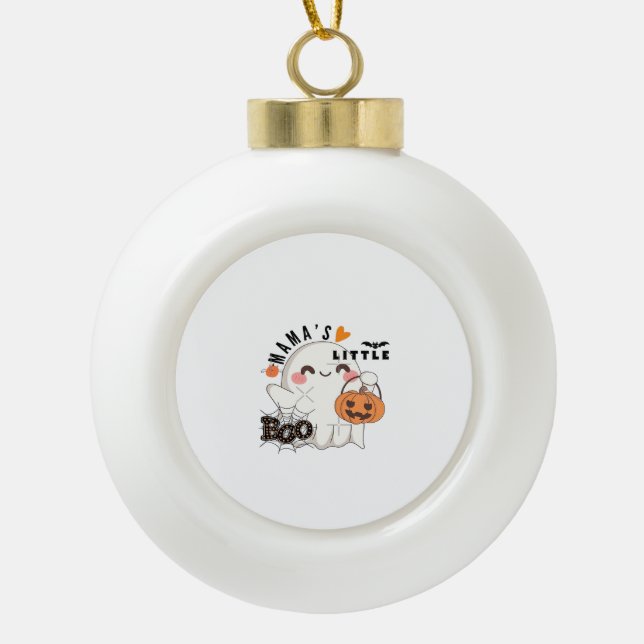 Mama’s Boo – Cute Kawaii Halloween Boo 2025 Graphi Ceramic Ball Christmas Ornament (Front)