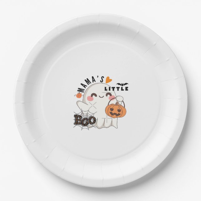 Mama’s Boo – Cute Kawaii Halloween Boo 2025 Graphi Paper Plate (Front)