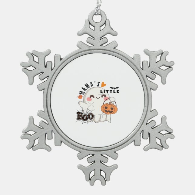 Mama’s Boo – Cute Kawaii Halloween Boo 2025 Graphi Snowflake Pewter Christmas Ornament (Front)