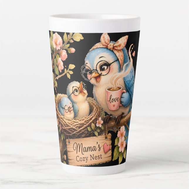 Mama’s Cosy Nest Black Latte Mug (Front)