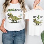 Mama-saurus Dinosaur Theme Kids Birthday Party T-Shirt<br><div class="desc">This super cute Mama-saurus women's unisex t-shirt, designed to match kid's birthday years 1-5, matching family dino designs, is the perfect tee to wear at at your little one's fun Jurassic dinosaur theme birthday party - super cute family photo keepsake moment! Design features a roaring t-rex dinosaur cartoon wearing a...</div>