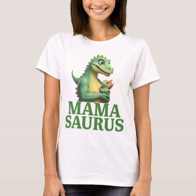 Mama Saurus Family Matching Funny T Rex Design T-Shirt (Front)
