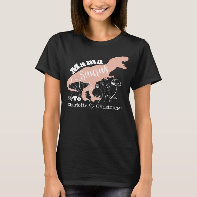 Mama Saurus - Pink T-Rex Silhouette T-Shirt (Front)