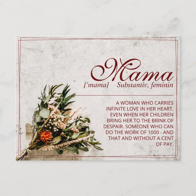 Mama - simply irreplaceable - Bouquet Holiday Postcard (Front)