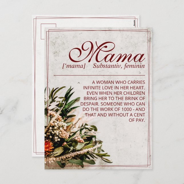 Mama - simply irreplaceable holiday postcard (Front/Back)