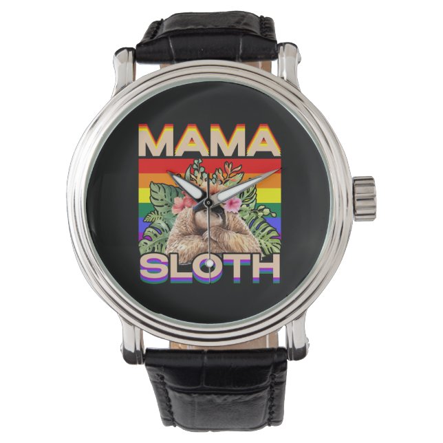 Mama Sloth LGBTQ Rainbow Flag Gay Pride Ally Gay Watch (Front)