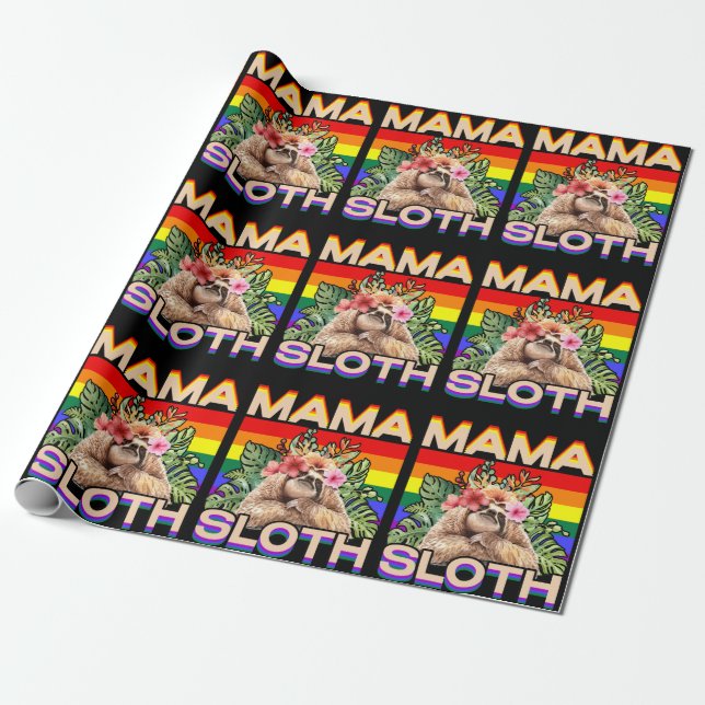 Mama Sloth LGBTQ Rainbow Flag Gay Pride Ally Gay Wrapping Paper (Unrolled)