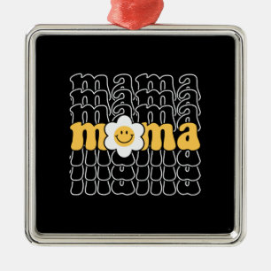 Mama Smiley Face Daisy Retro Metal Tree Decoration