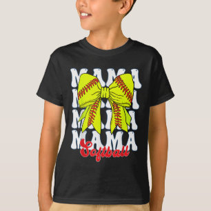 Mama Softball Coquette Bow Game Day Softball Mothe T-Shirt