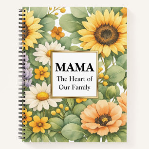 MAMA Sunflower Lavender Gold Frame Spiral Notebook