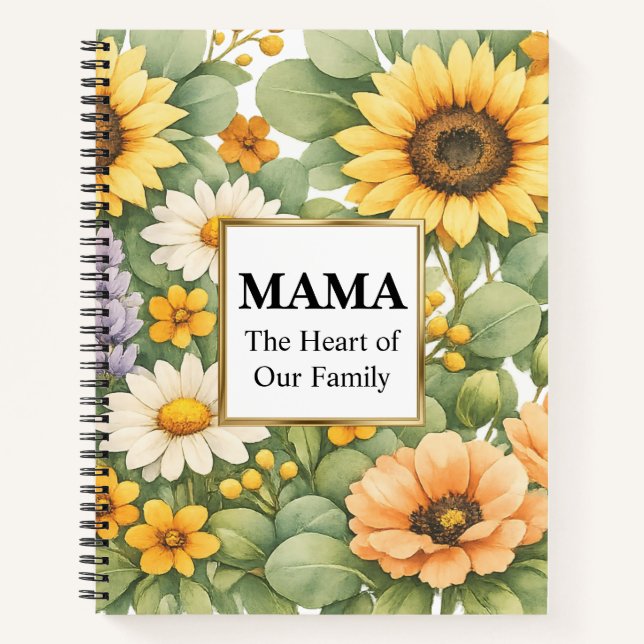 MAMA Sunflower Lavender Gold Frame Spiral Notebook (Front)
