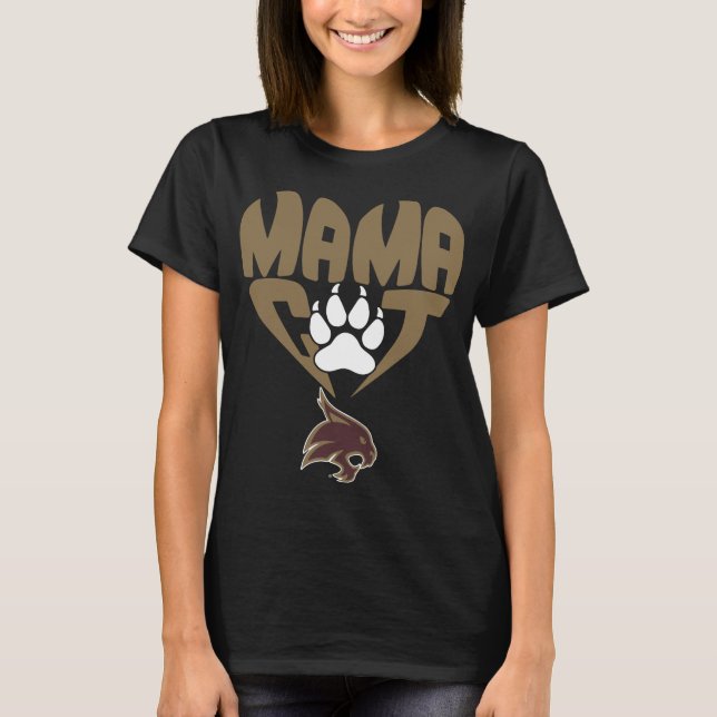 mama texas state bobcats cat in heart shape paw an T-Shirt (Front)