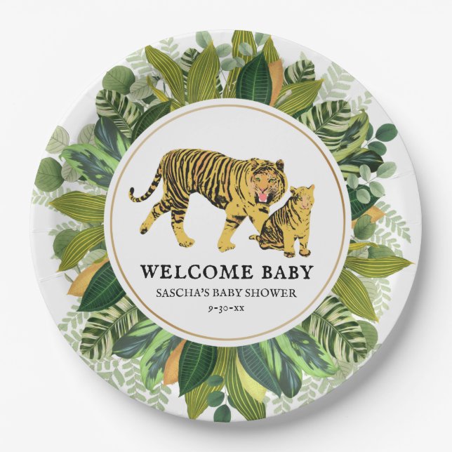 Mama Tiger Botanical Baby Shower Paper Plate (Front)