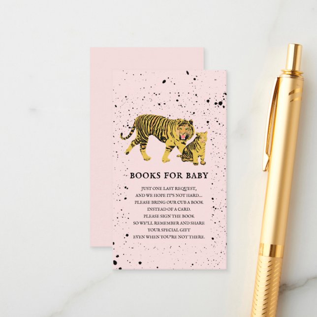 Mama Tiger Pink Girl Baby Shower Book Request  Enclosure Card (Front/Back In Situ)
