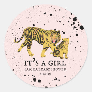 Mama Tiger Pink Girl Baby Shower Classic Round Sticker