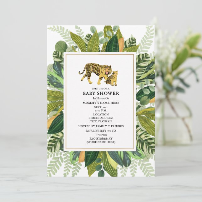 Mama Tiger Tropical Greenery Baby Shower   Invitat Invitation (Standing Front)