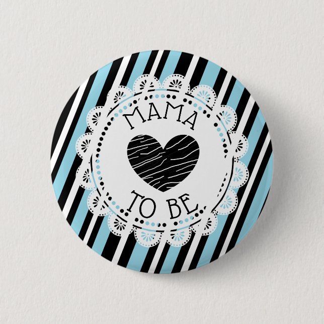 Mama to be blue black Heart Baby Shower Button (Front)