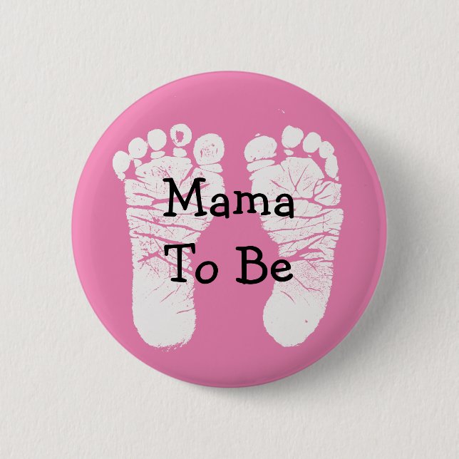 Mama to Be Pink Fooprint Baby Shower Button (Front)