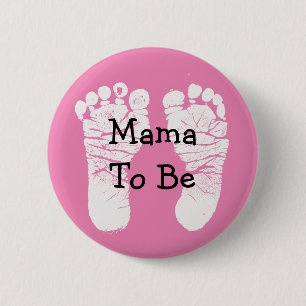 Mama to Be Pink Fooprint Baby Shower Button