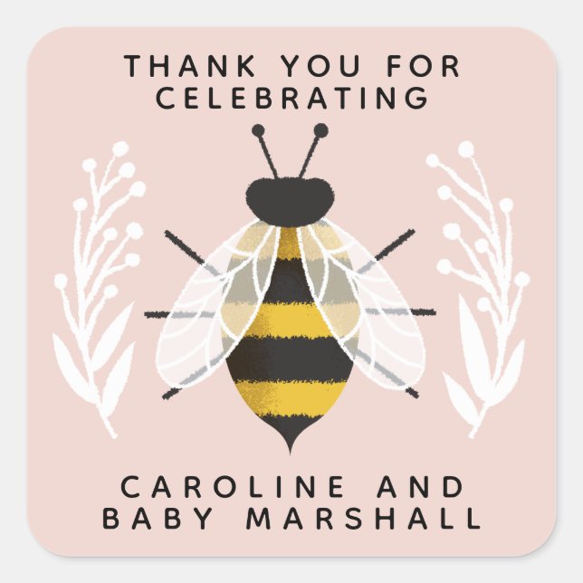 Mama to Bee Baby Girl Shower Thank You Sticker (Front)