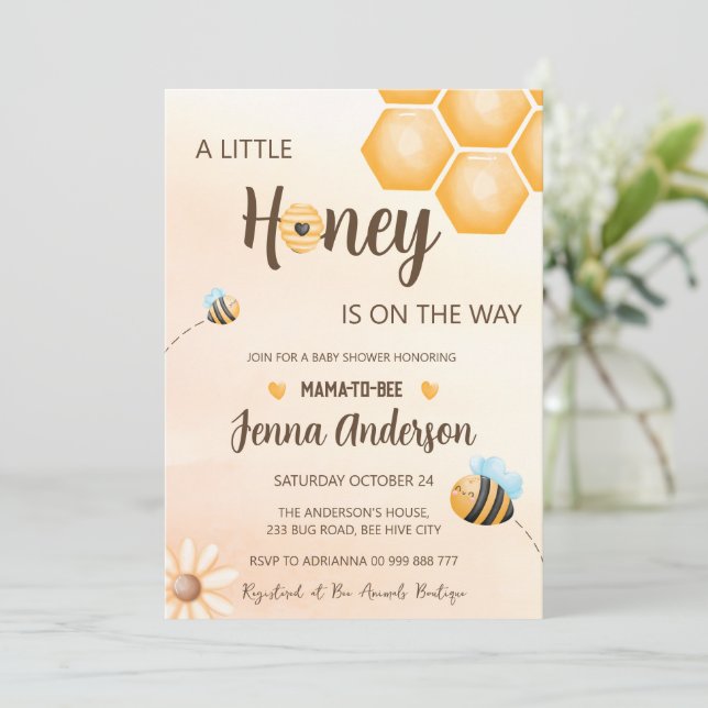 Mama To Bee Baby Shower Honey On The Way Invitation (Standing Front)
