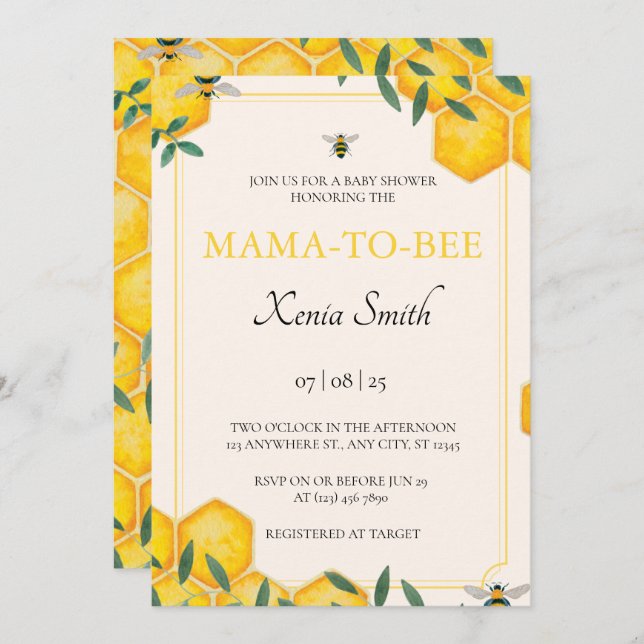 Mama-to-bee baby shower invitation (Front/Back)