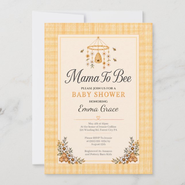 Mama to Bee Baby Shower Invitation  (Front)