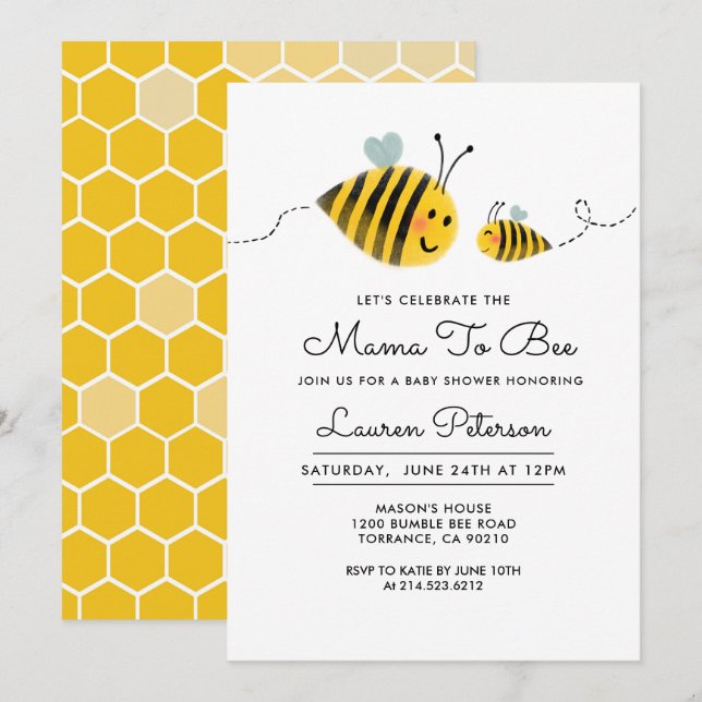Mama to Bee Baby Shower Invitation | Bumble Bee (Front/Back)