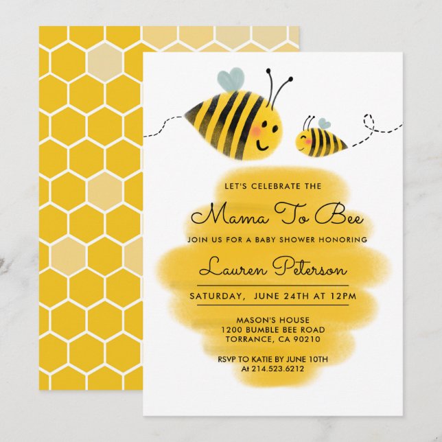 Mama to Bee Baby Shower Invitation | Bumble Bee (Front/Back)