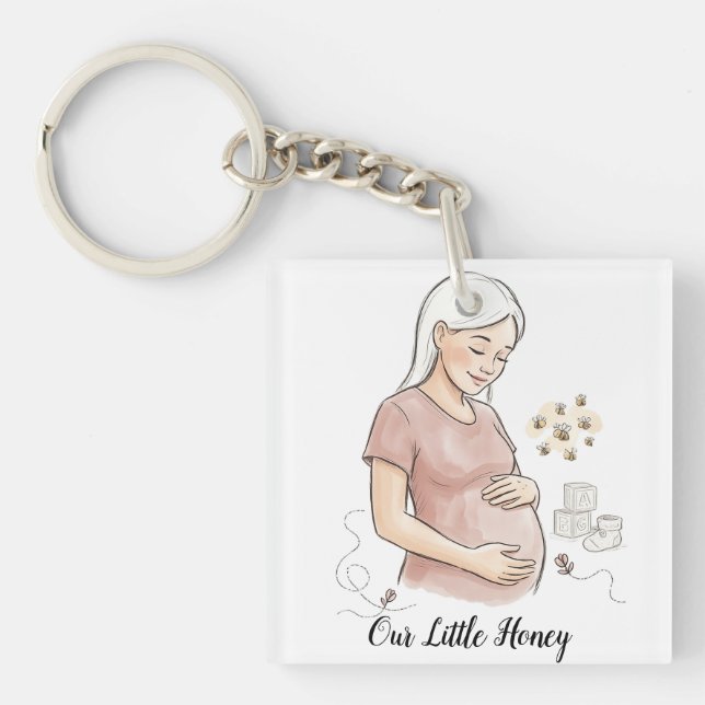 Mama To Bee Cute Pregnancy Announcement Key Ring (Front)