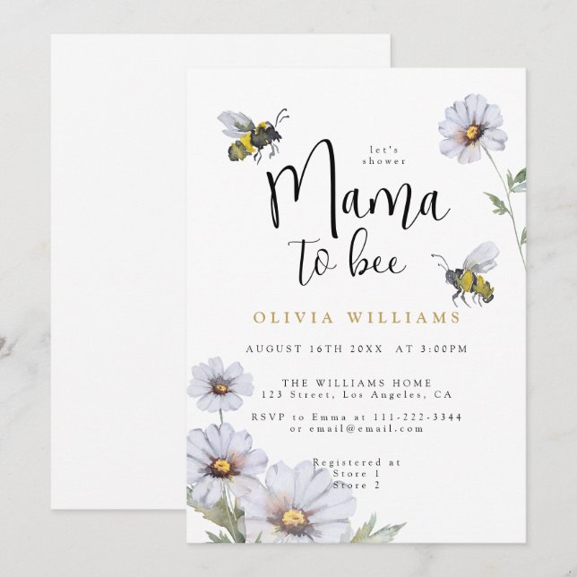 Mama to Bee Daisies Wildflower Baby Shower Invitation (Front/Back)