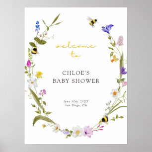 Mama to Bee Floral Wreath Baby Shower Welcome Poster