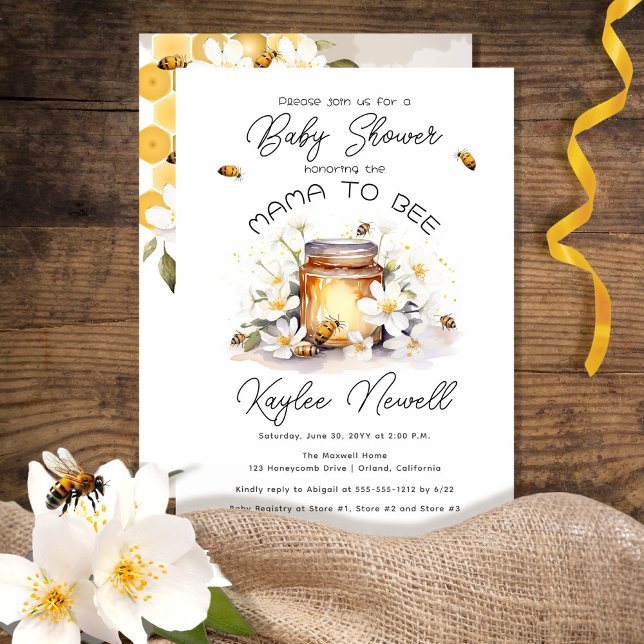 Mama to Bee Flowers and Bees Honey Baby Shower Invitation (Creator Uploaded)