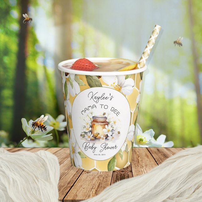 Mama to Bee Flowers and Bees Honey Baby Shower Paper Cups (Creator Uploaded)