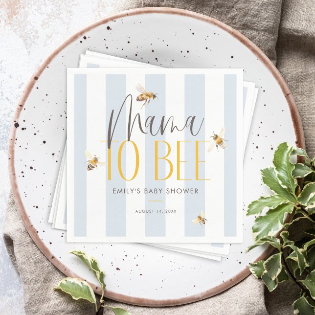 Mama to Bee Honey Blue Baby Shower Napkin (Creator Uploaded)