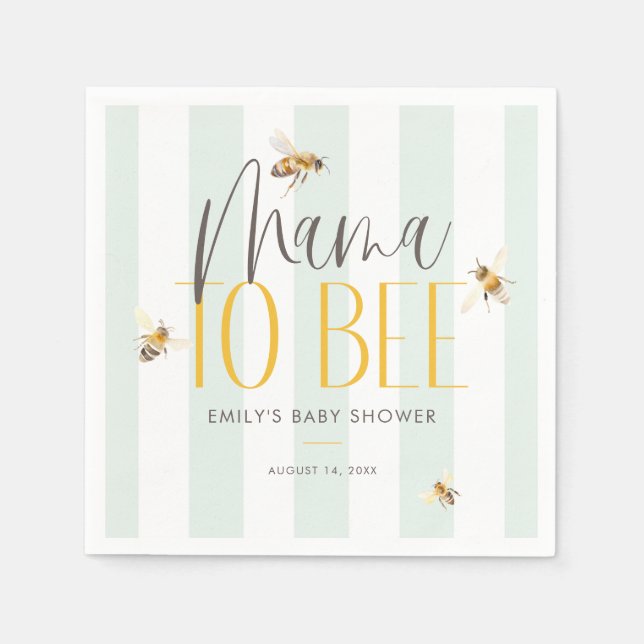 Mama to Bee Honey Green Baby Shower Napkin (Front)