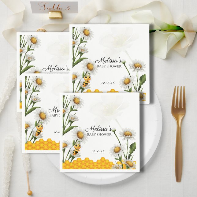 Mama To Bee Honeycomb White Daisy Flower Napkin (Creator Uploaded)